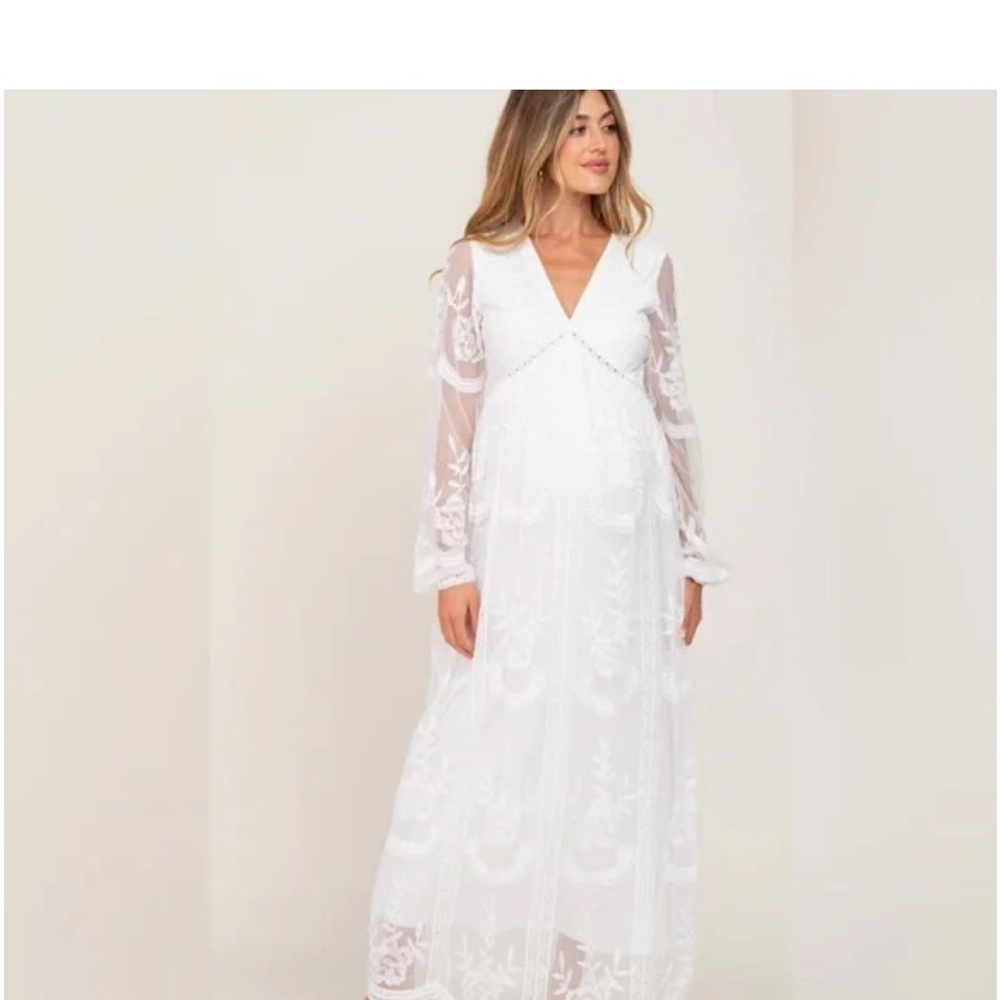 Pink Blush Maternity White Lace Overlay Long Sleeve Dress